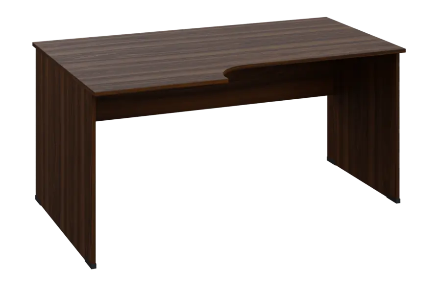 ERL 28 - 166 stůl kancelářský, rohový, levý, dřevěná podnož, deska 25 mm, široký 1600 mm, ořech královský